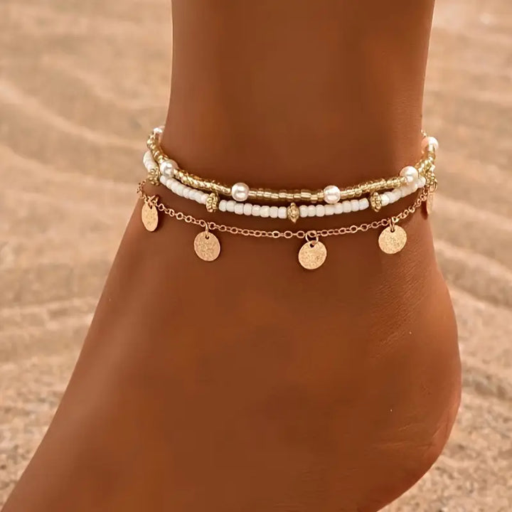 Coastal Charm 3-Piece Layered Anklet Set | Gold by Harrison & James - anklet product image 1