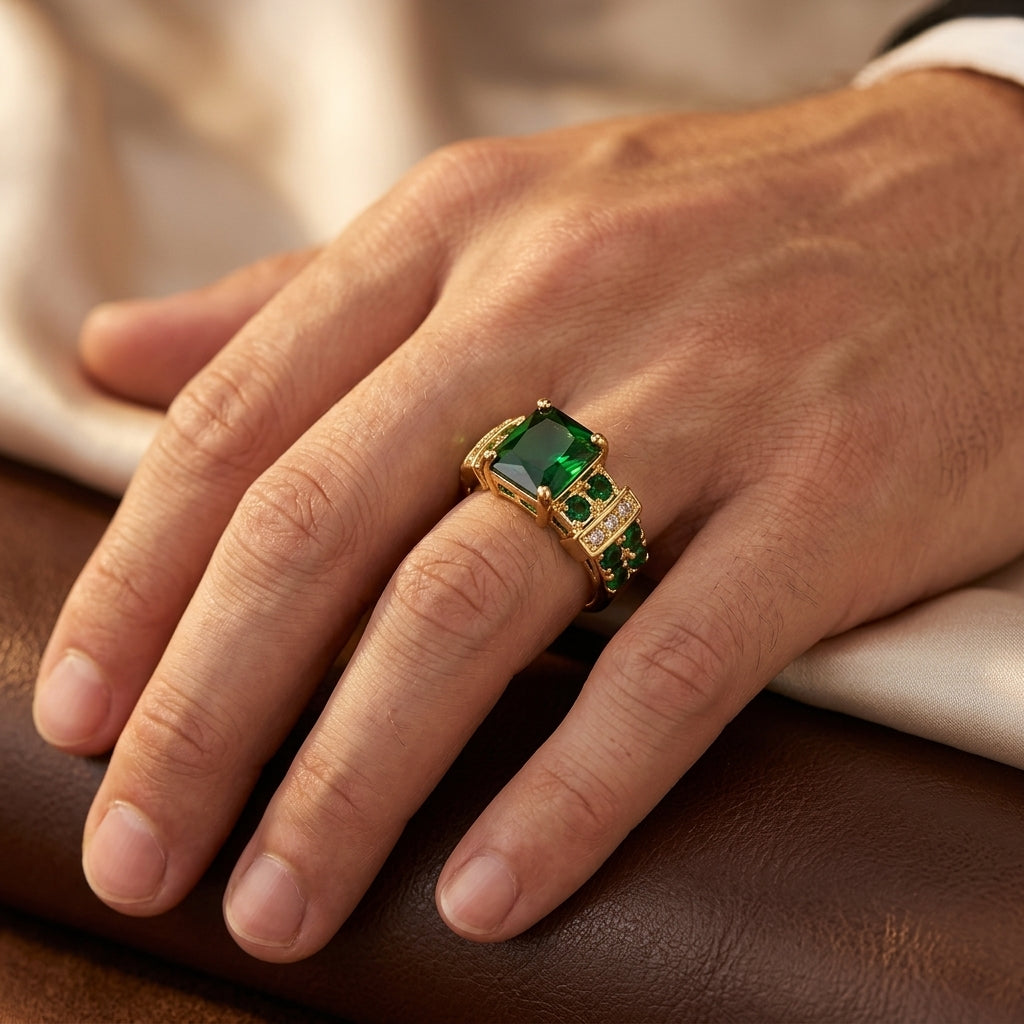 Gold Emerald Geometric Ring by Harrison & James - ring product image 2