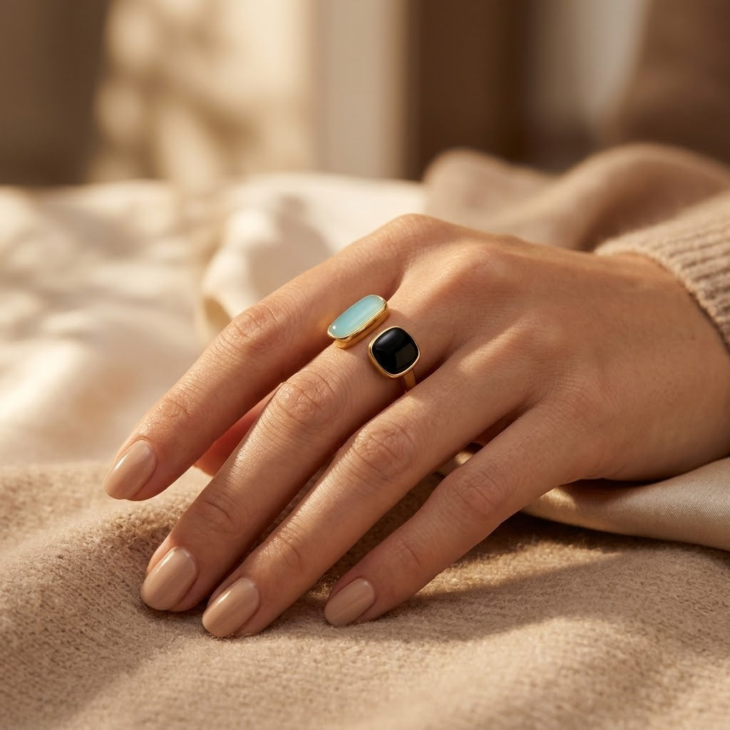 Gold Dual Stone Open Ring by Harrison & James - ring product image 2