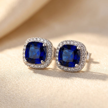 Silver Sapphire Halo Stud Earrings by Harrison & James - earrings product image 1