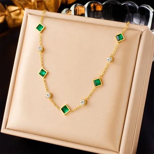 Gold Emerald Geometric Station Necklace by Harrison & James - necklace product image 1