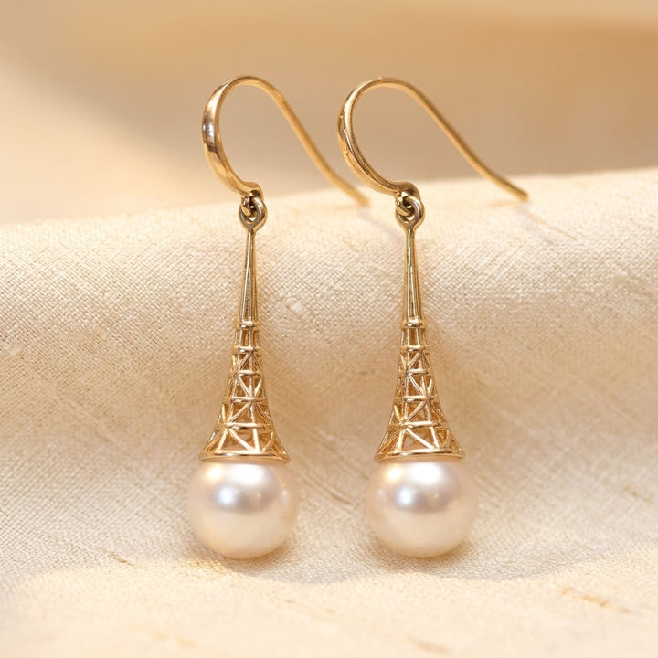 Gold Filigree Pearl Drop Earrings by Harrison & James - earrings product image 1