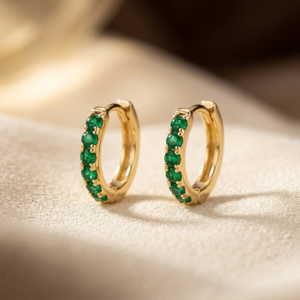 Gold Emerald Hoop Earrings by Harrison & James - earrings product image 1
