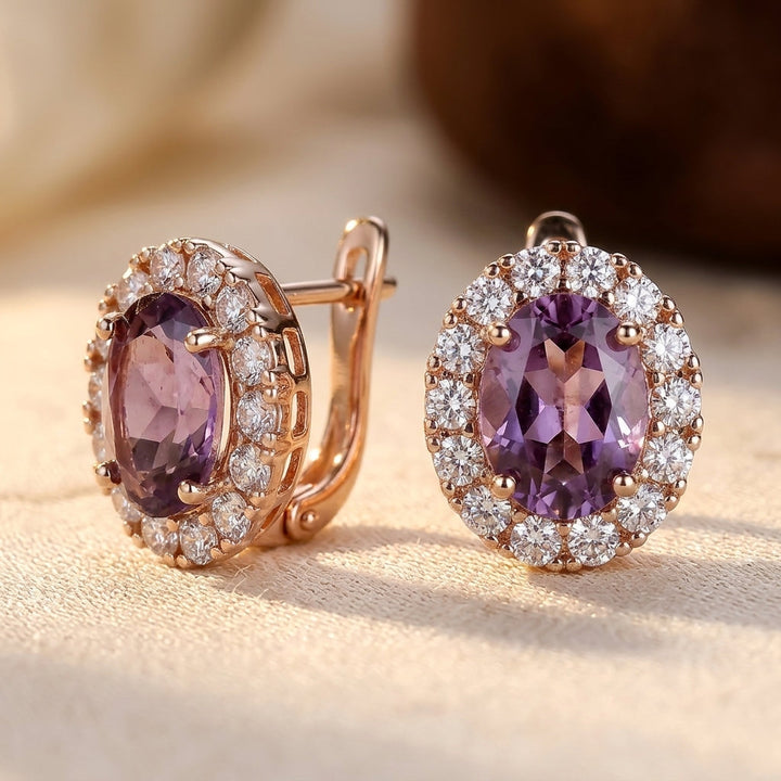 Gold Amethyst Halo Earrings by Harrison & James - earrings product image 1