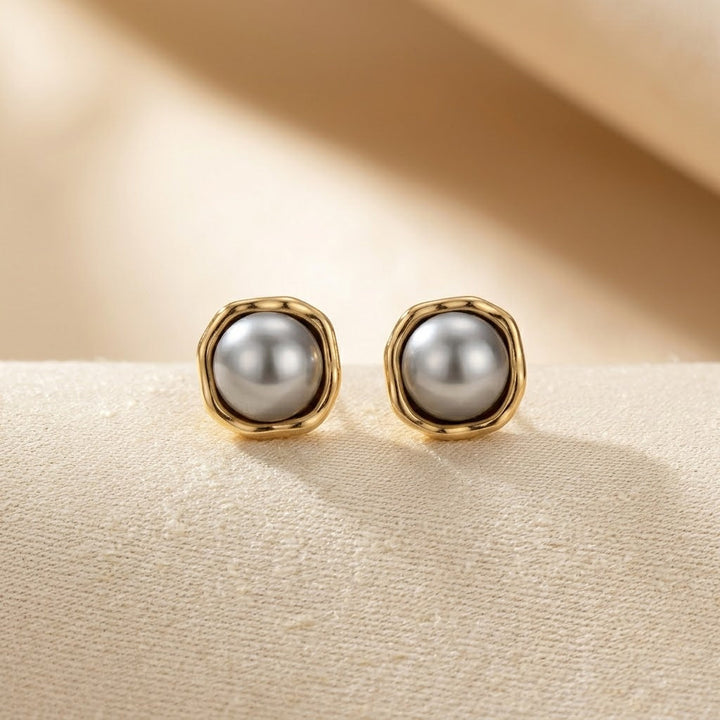 Gold Pearl Stud Earrings by Harrison & James - earrings product image 1