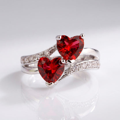 DOUBLE RED HEART SILVER RING by Harrison & James - ring product image 1