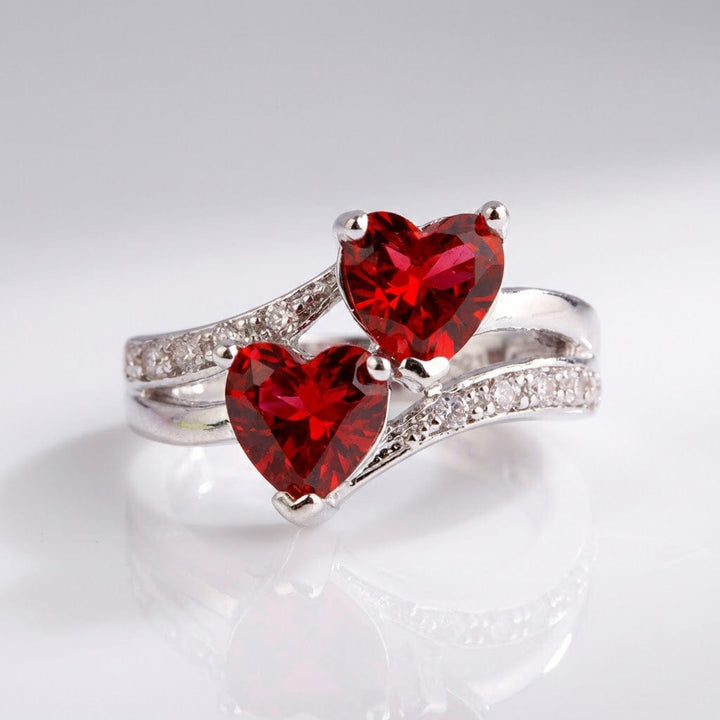 DOUBLE RED HEART SILVER RING by Harrison & James - ring product image 1