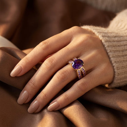 Gold Amethyst Split Band Ring by Harrison & James - ring product image 2