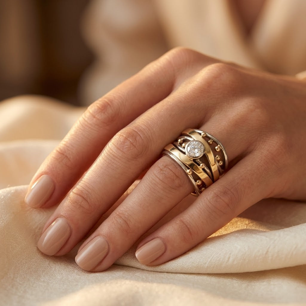 Silver and Gold Bezel Wrap Ring by Harrison & James - ring product image 2