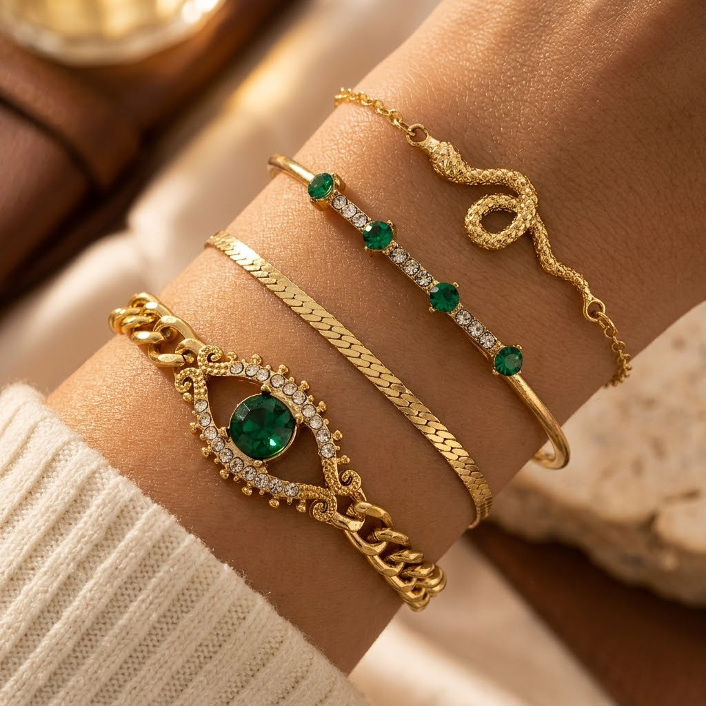 Gold Emerald Charm Bracelet Set by Harrison & James - bracelet product image 2