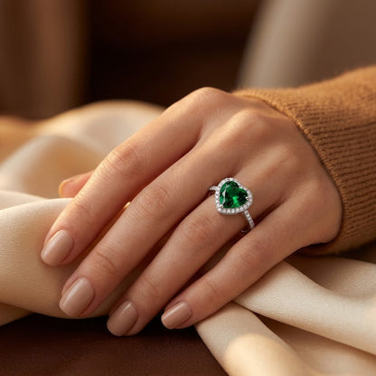 Silver Emerald Heart Halo Ring by Harrison & James - ring product image 2