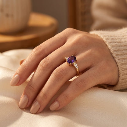 Gold Amethyst Three-Stone Ring by Harrison & James - ring product image 2