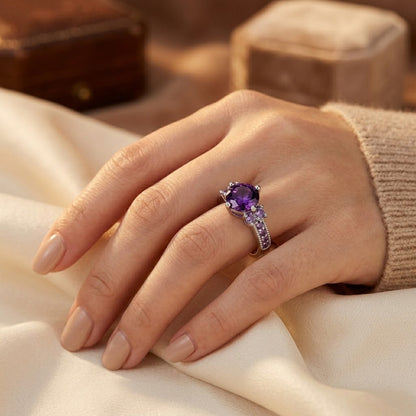 Silver Amethyst Side-Stone Ring by Harrison & James - ring product image 2