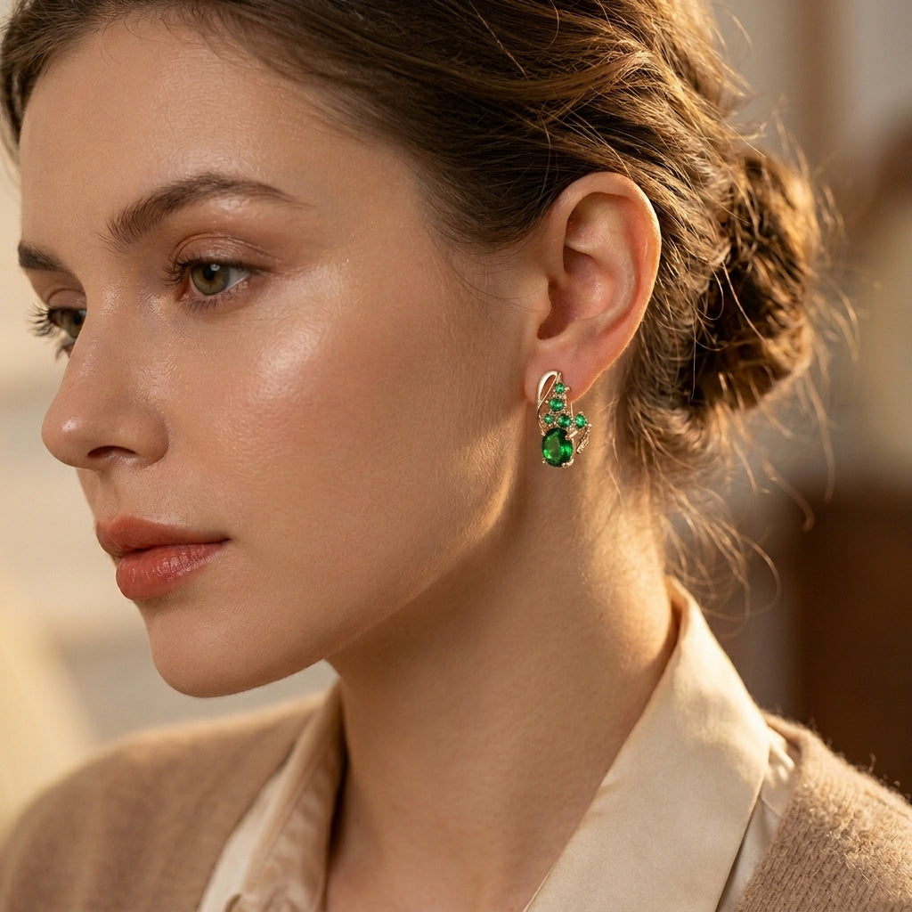 Gold Emerald Cluster Drop Earrings by Harrison & James - earrings product image 2