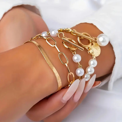 Chic Gold 4-Piece Bracelet Set – Snake, Pearls & Links | Gold by Harrison & James - bracelet product image 3