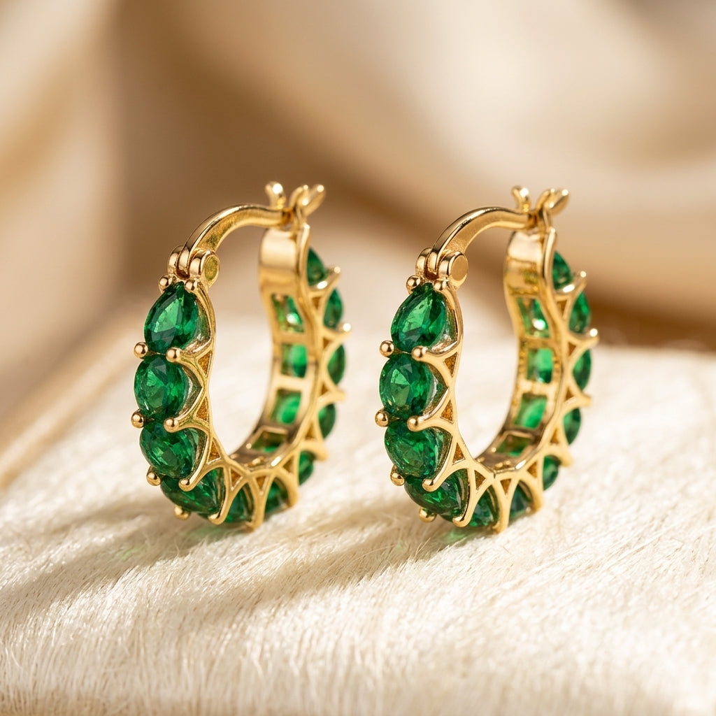 Gold Emerald Lattice Hoop Earrings by Harrison & James - earrings product image 1