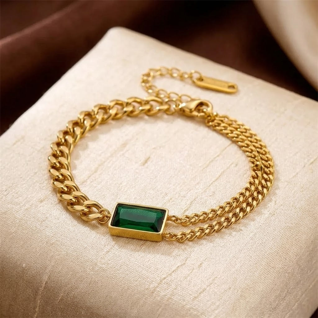 Gold Emerald Bar Chain Bracelet by Harrison & James - bracelet product image 1