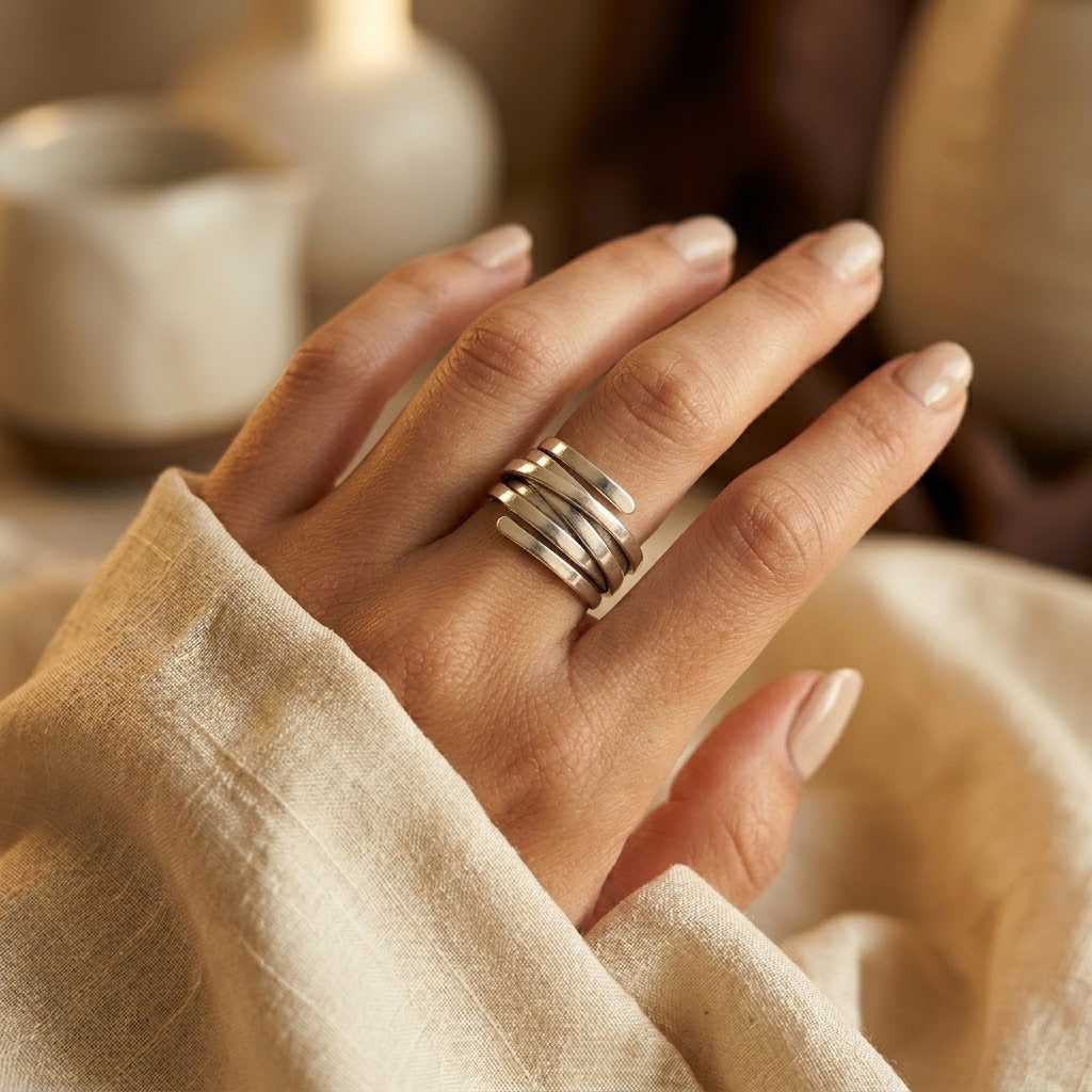 Silver Multi Band Wrap Ring by Harrison & James - ring product image 2