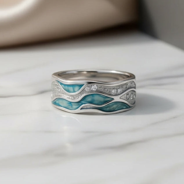 Chloe | Turquoise Silvered Waves Ring by Harrison & James - ring product image 4