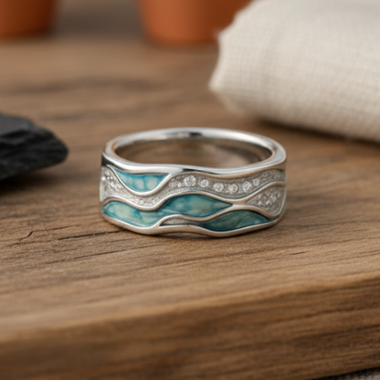 Chloe | Turquoise Silvered Waves Ring by Harrison & James - ring product image 2