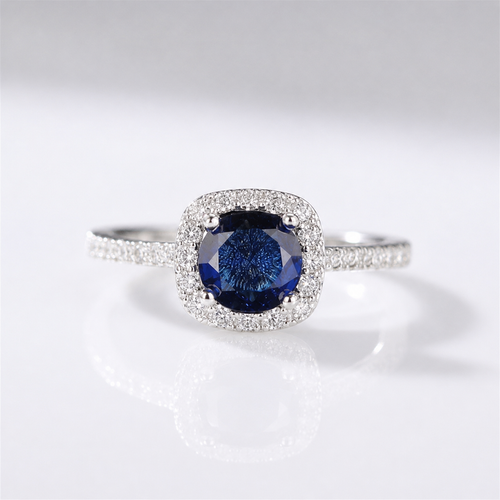 BLUE SAPPHIRE CUSHION HALO RING by Harrison & James - ring product image 1