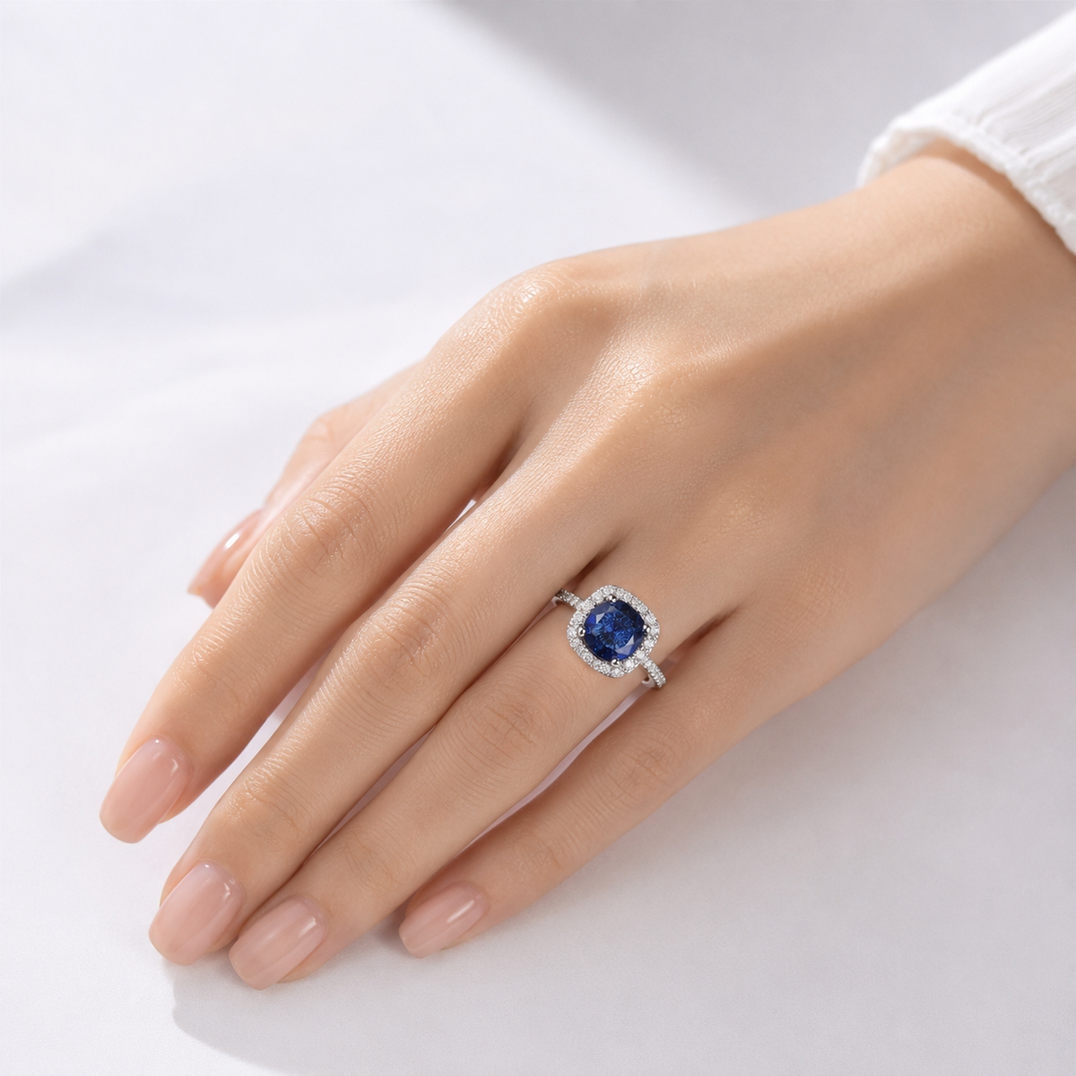 BLUE SAPPHIRE CUSHION HALO RING by Harrison & James - ring product image 2