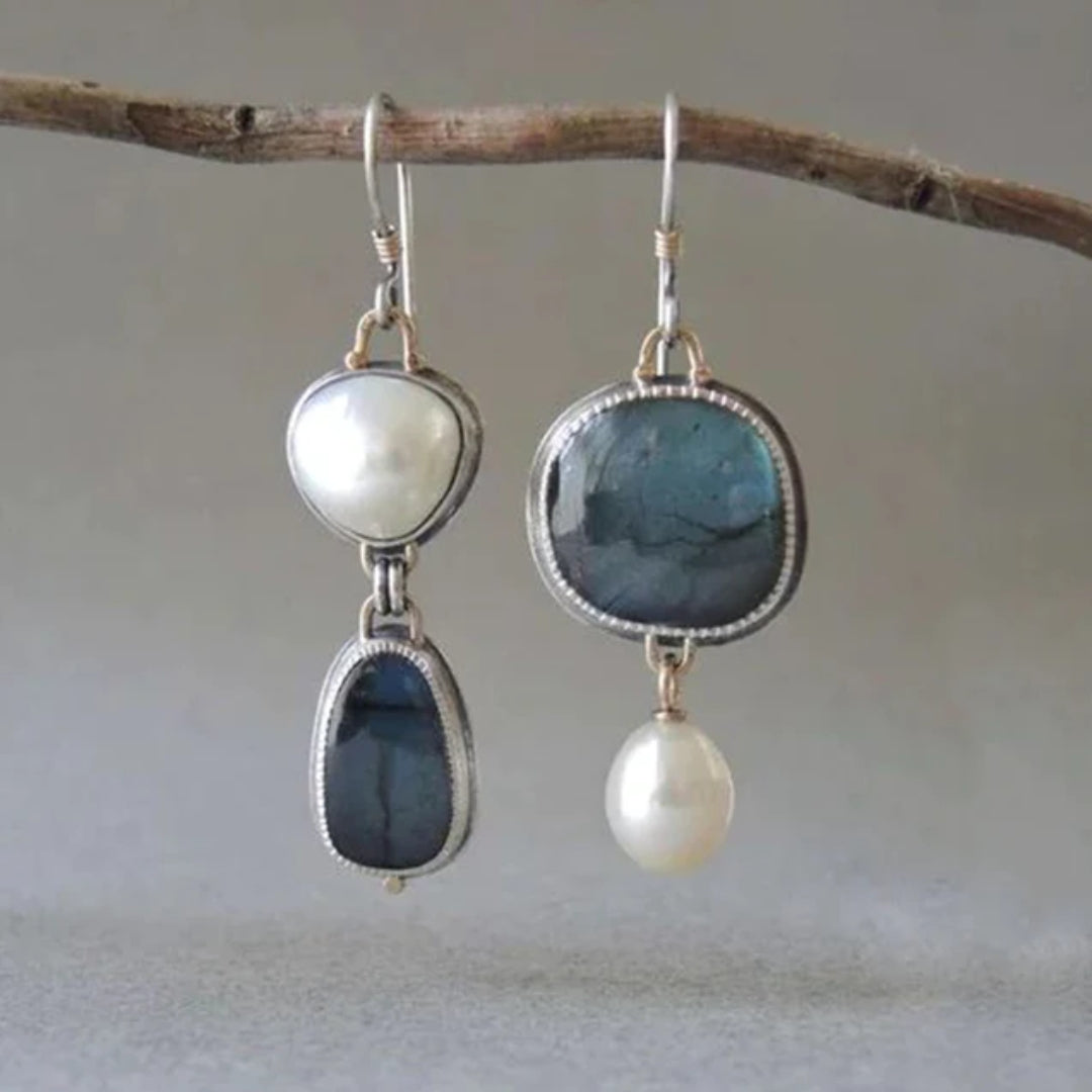 Vintage Blue Stone Pearl Earrings by Harrison & James - earrings product image 1