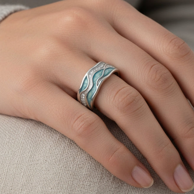 Chloe | Turquoise Silvered Waves Ring by Harrison & James - ring product image 3