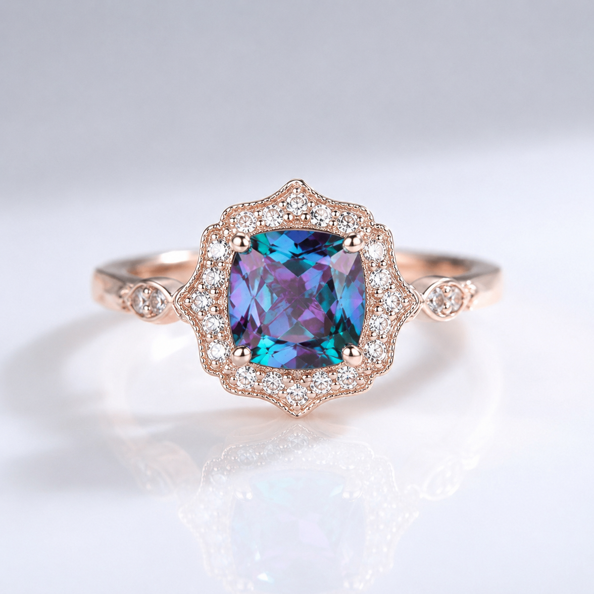 EMERALD ROSE GOLD HALO RING by Harrison & James - ring product image 1