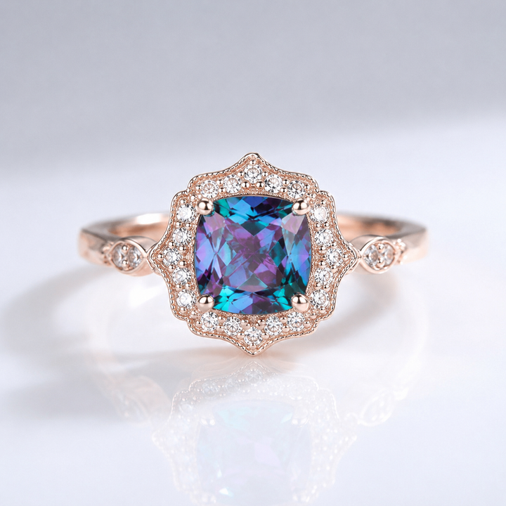 EMERALD ROSE GOLD HALO RING by Harrison & James - ring product image 1