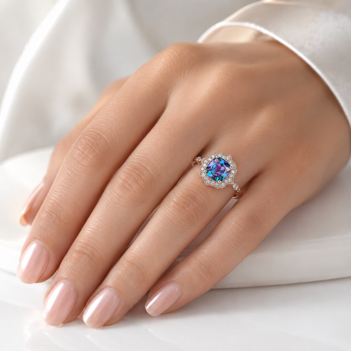 EMERALD ROSE GOLD HALO RING by Harrison & James - ring product image 2