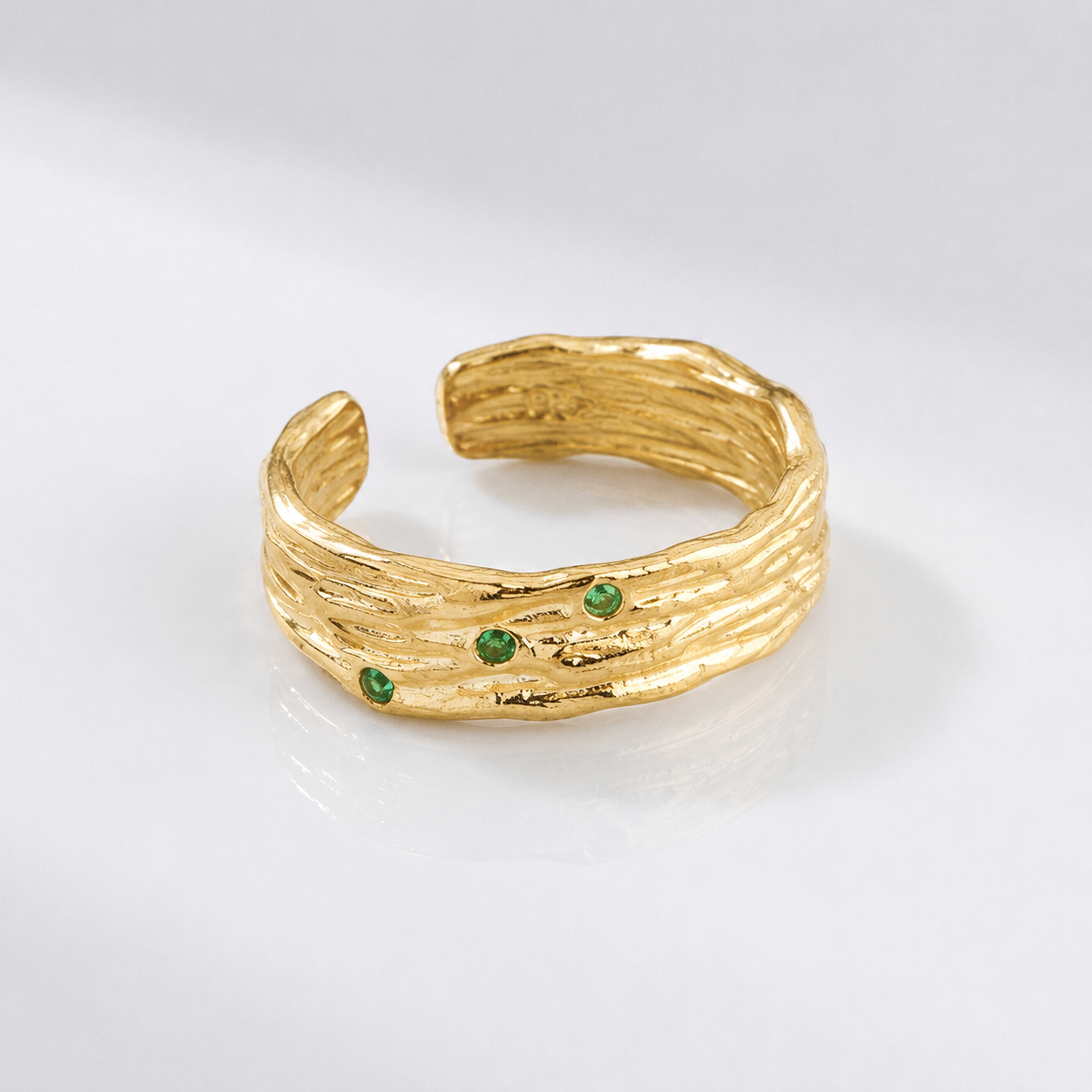 EMERALD TEXTURED CUFF RING - (ADJUSTABLE) by Harrison & James - ring product image 1
