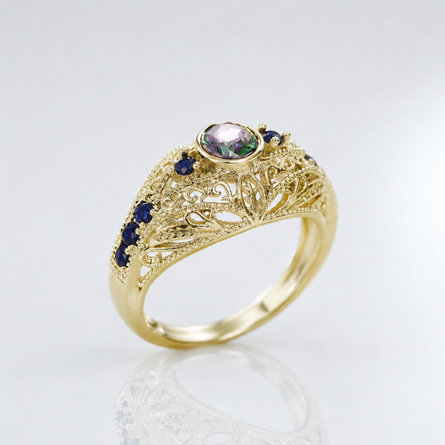GOLD OPAL SAPPHIRE VINTAGE RING by Harrison & James - ring product image 1