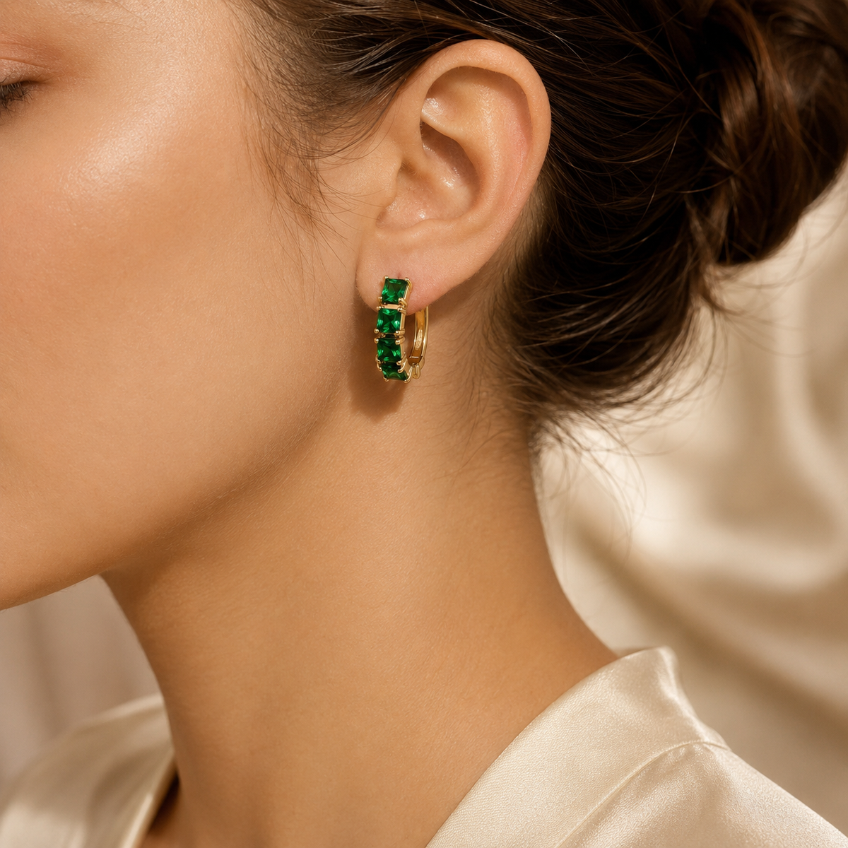 Gold Emerald Chunky Hoop Earrings by Harrison & James - earrings product image 2