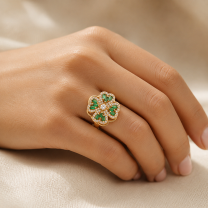 Gold Emerald Floral Ring by Harrison & James - ring product image 2