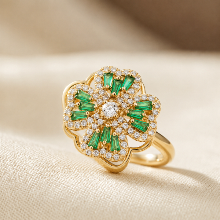 Gold Emerald Floral Ring by Harrison & James - ring product image 1