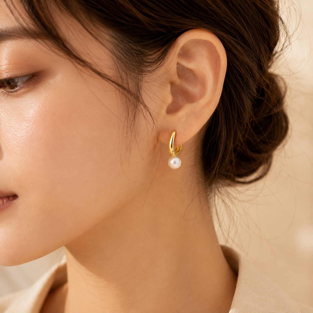 Gold Pearl Hoop Earrings by Harrison & James - earrings product image 2