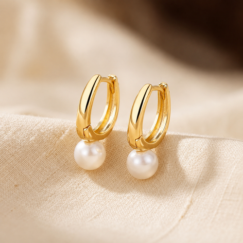 Gold Pearl Hoop Earrings by Harrison & James - earrings product image 1