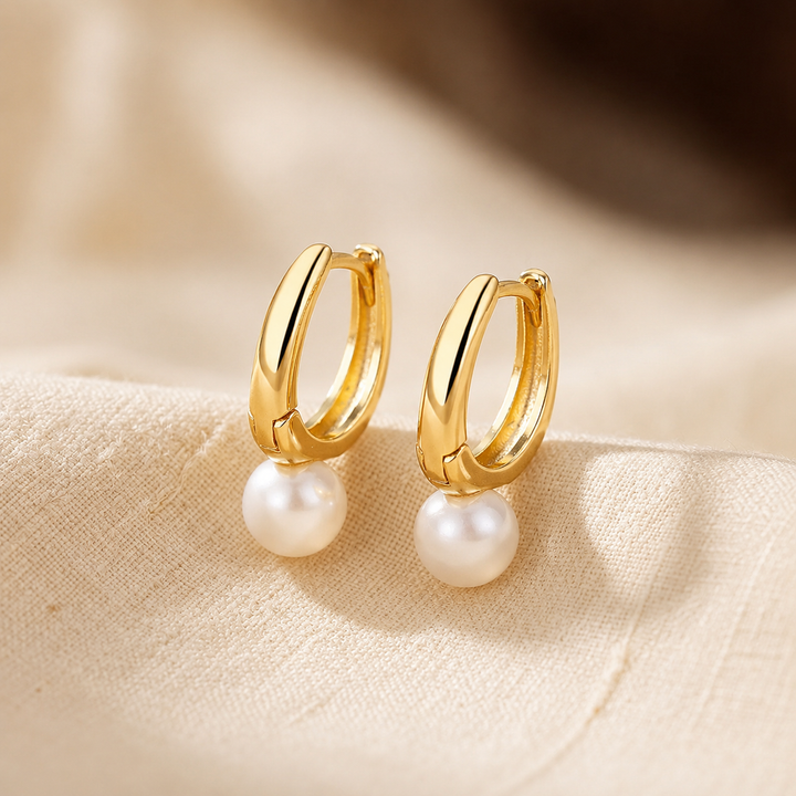Gold Pearl Hoop Earrings by Harrison & James - earrings product image 1