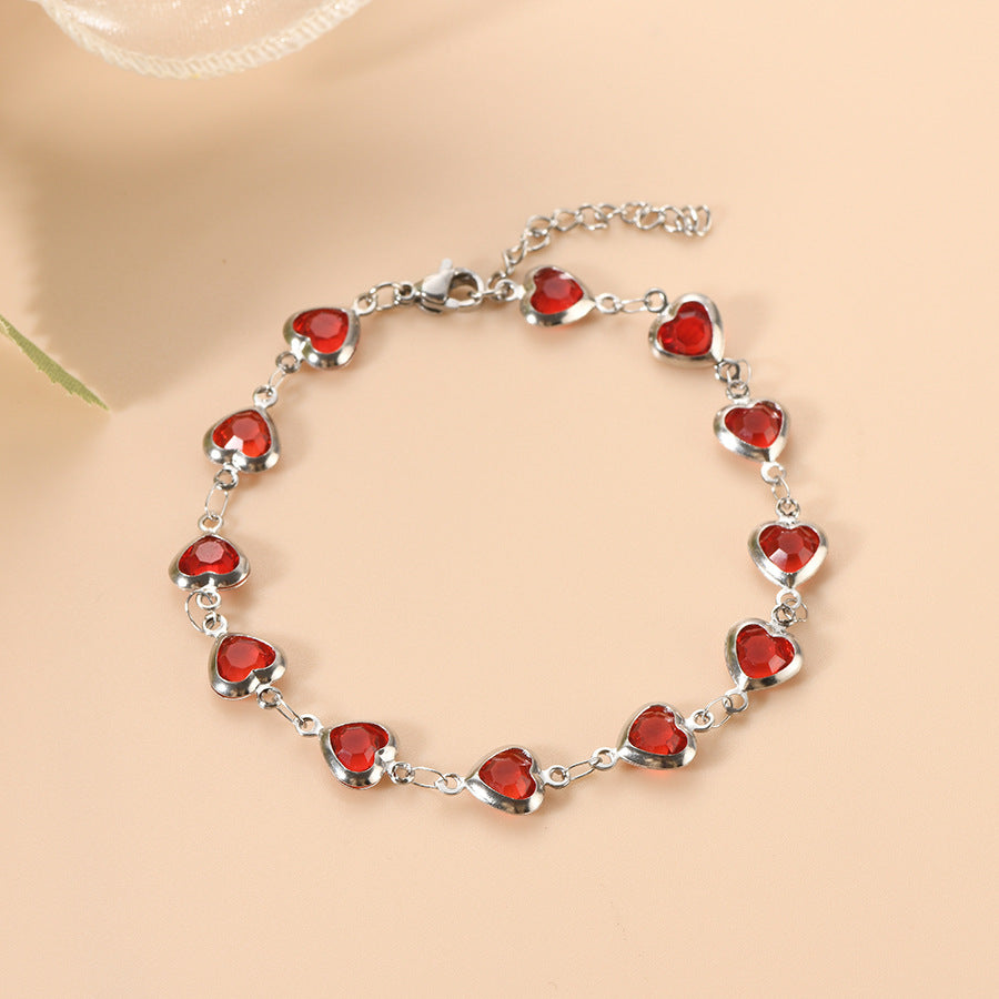 Silver Ruby Heart Chain Bracelet by Harrison & James - bracelet product image 2