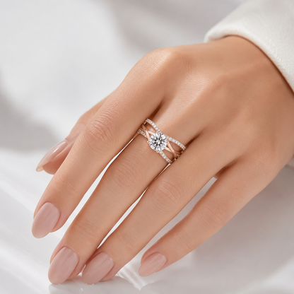 ROSE GOLD ROUND DIAMOND CROSSOVER RING by Harrison & James - ring product image 2