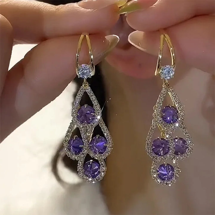 Purple Crystal Drop Earrings by Harrison & James - earrings product image 1