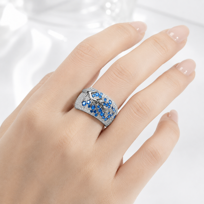 SILVER BLUE TOPAZ LEAF RING by Harrison & James - ring product image 2