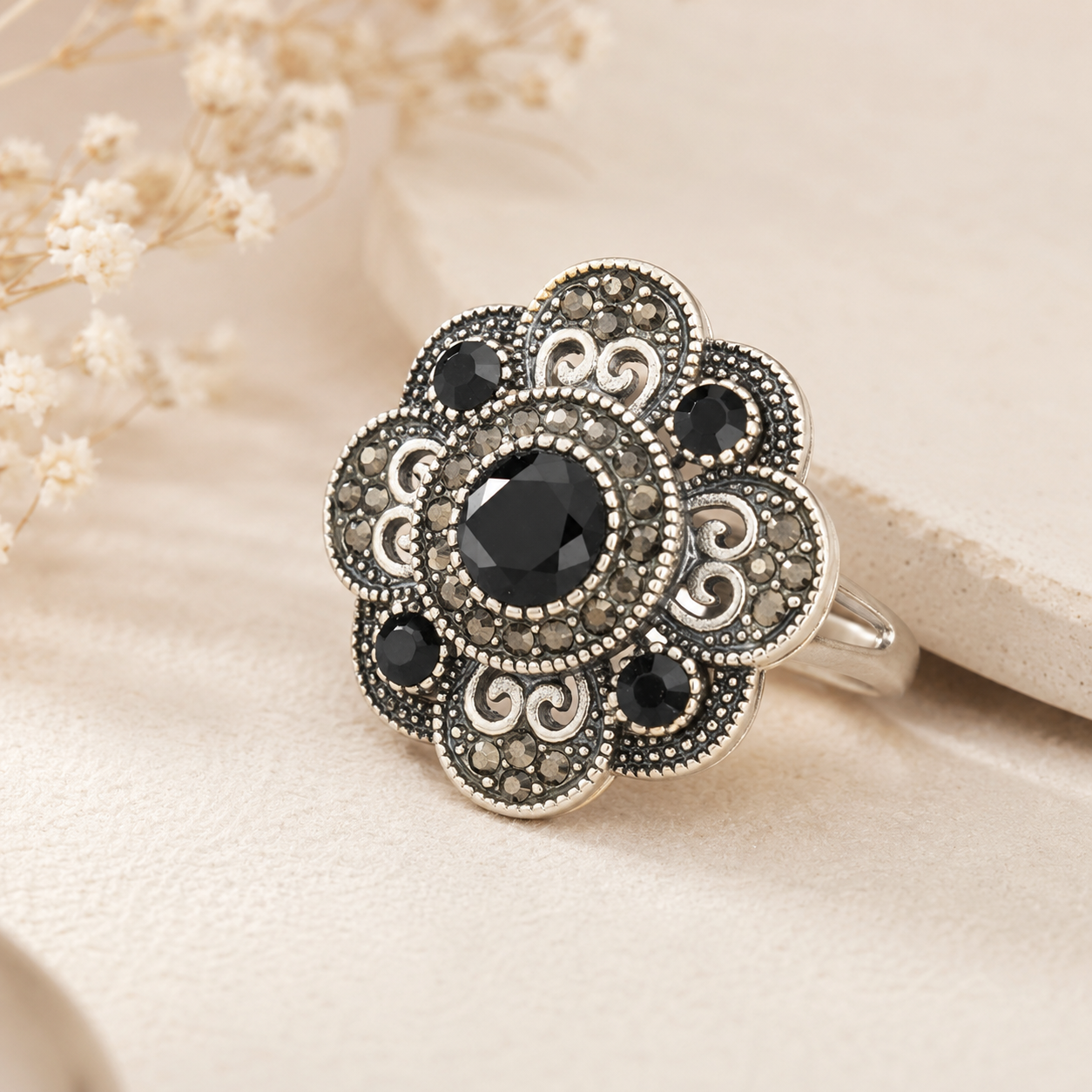 SILVER DIAMOND FLOWER BURST RING by Harrison & James - ring product image 1