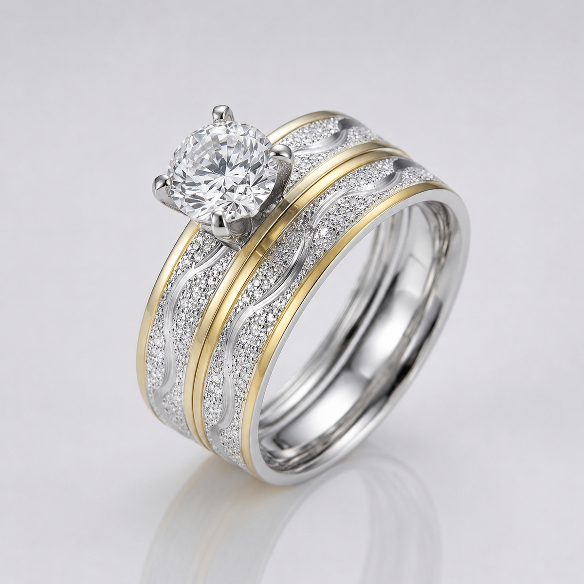 SILVER GOLD STRIPE DIAMOND RING by Harrison & James - ring product image 1
