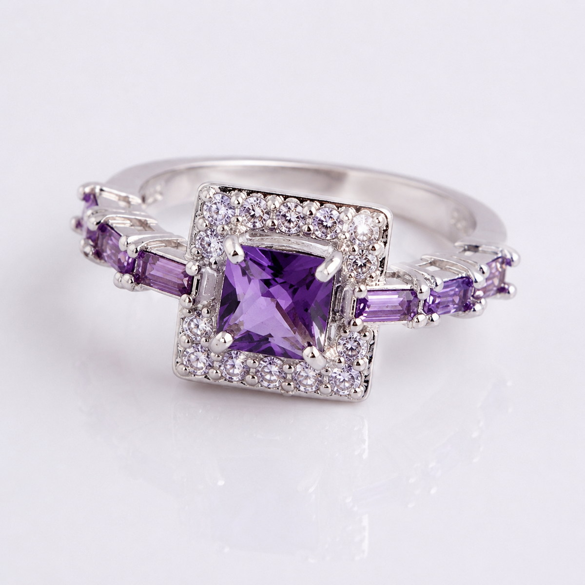 SILVER PURPLE GEMSTONE SQUARE RING by Harrison & James - ring product image 2