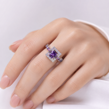 SILVER PURPLE GEMSTONE SQUARE RING by Harrison & James - ring product image 1