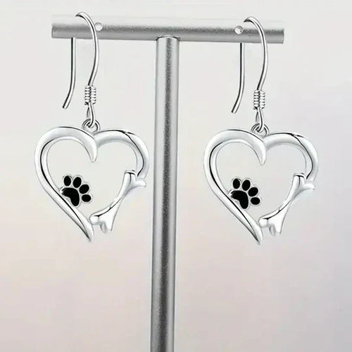 Yaritza™ – Silver Paw & Heart Drop Earrings by Harrison & James - earrings product image 1