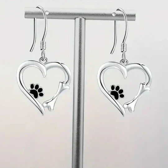 Yaritza™ – Silver Paw & Heart Drop Earrings by Harrison & James - earrings product image 1