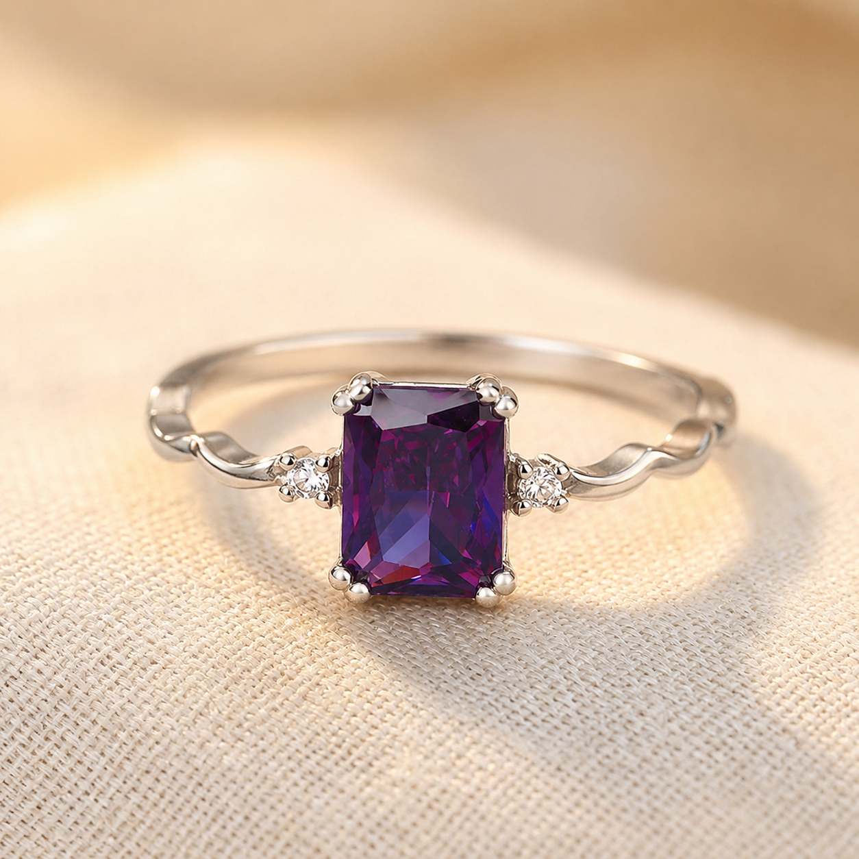Silver Amethyst Emerald-Cut Ring by Harrison & James - ring product image 1
